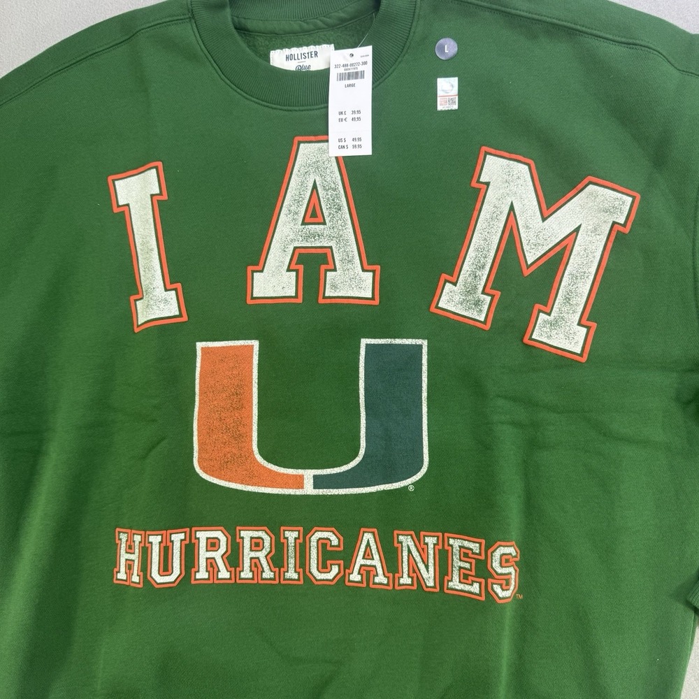Hollister Miami Hurricanes Sweatshirt Men's Large Brand New W/Tags Boxy Fit NCAA - Picture 5 of 10